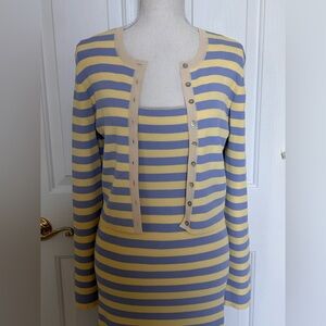 NWT ENGLISH FACTORY Knitted 2-Piece Set Cardigan & Dress Yellow & Blue Striped L